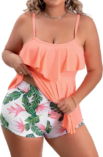 Vista 25 de B2prity Traje de baño tankini de talla grande para mujer, con control de 01