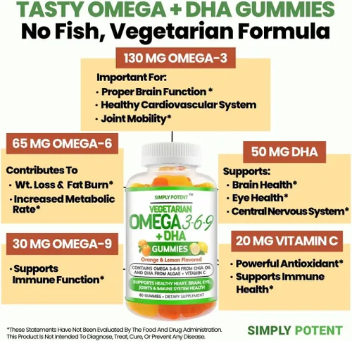 Vista 5 de Simply Potent Omega 3 - Gomitas de aceite de pescado sin pescado sin krill, suplemento vegetariano sin erupciones para hombres, mujeres y niños