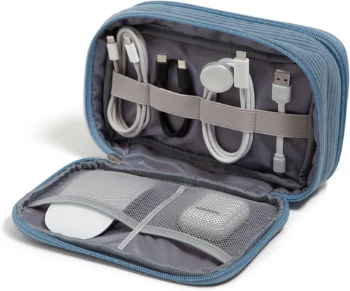 Vista 10 de U Brands Organizador de artículos electrónicos de viaje de pana con doble cremallera, funda de transporte técnica, bolsa de viaje portátil