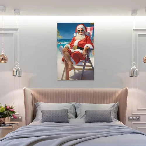 Vista 8 de LohxA Weihnachtsmann Im Urlaub - Descarga digital para Festliches Wand-Dekor - Druckbares Weihnachts-Ölge - Póster de pared en lienzo