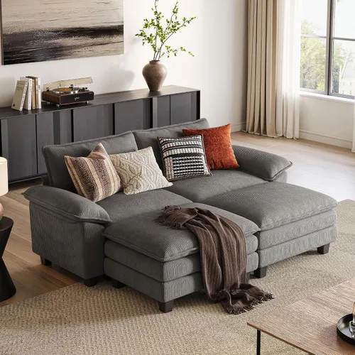 Vista 34 de LINSY HOME Cloud Sofa - Silla decorativa con tumbona otomana para interiores, sofá de pana perfecta para sala de estar, apartamento, oficina, beige
