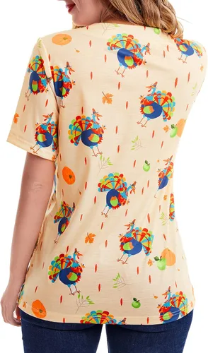 Vista 6 de SATINIOR Camisa de cuello con estampado de Acción de Gracias para mujer, color pavo