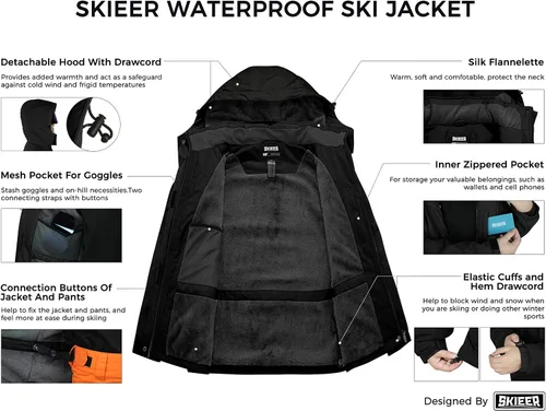 Vista 3 de Skieer Chaqueta de esquí impermeable para mujer, abrigo cálido de invierno, abrigo de snowboard de forro polar