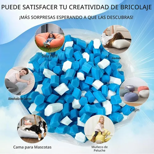 Vista 5 de Relleno para saco de boxeo de 5 libras, relleno de frijoles para almohada y puf, relleno de espuma viscoelástica triturada, relleno para saco
