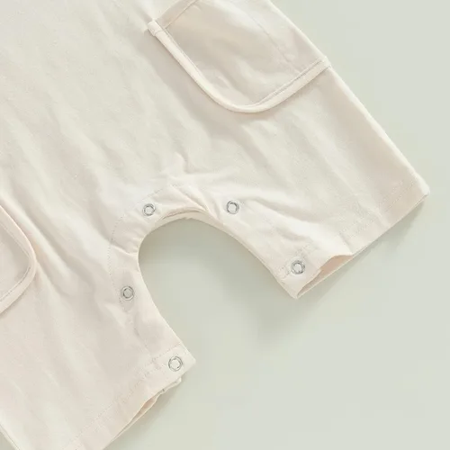 Vista 45 de Mameluco unisex de manga corta para bebé recién nacido, con botones, de una pieza, ropa de color sólido
