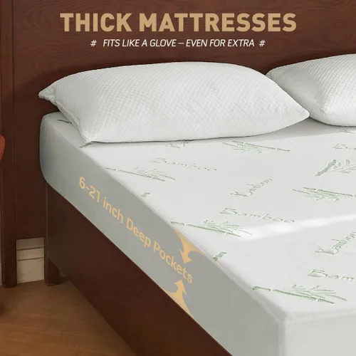 Vista 7 de Protector de colchón refrescante Twin - Funda de colchón de fibra de rayón 100% impermeable y silenciosa (39" x 75") Cama suave, transpirable