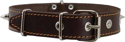 Vista 3 de Real piel café Spiked perro collar spikes, 1.25" Amplio. Fits 15.5"-20" cuello, Medium Razas