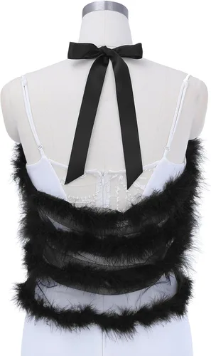 Vista 6 de Aukmla Chales de plumas para mujer, vestidos de boda y noche, bolero de tul para novia, bolero, de piel, para fiesta, graduación, salida de baño