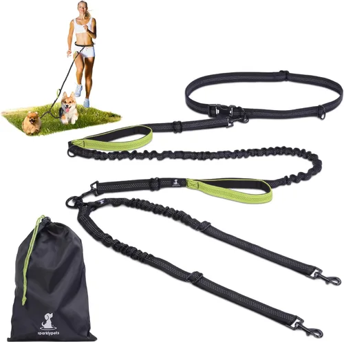 Vista 16 de SparklyPets Correa doble elástica para perro con 2 correas para perros con soporte trasero - Correa doble para perros para razas medianas y medianas
