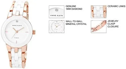 Vista 4 de Anne Klein Reloj de pulsera de cerámica con esfera de diamante auténtica para mujer