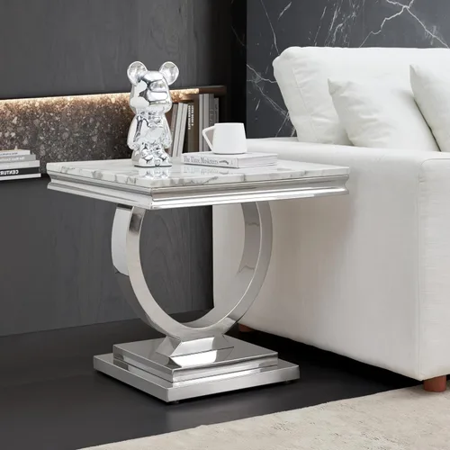Vista 8 de Mesa de centro de mármol negro Henf de lujo, mesa auxiliar rectangular de mármol sintético de imitación con base de acero inoxidable dorado