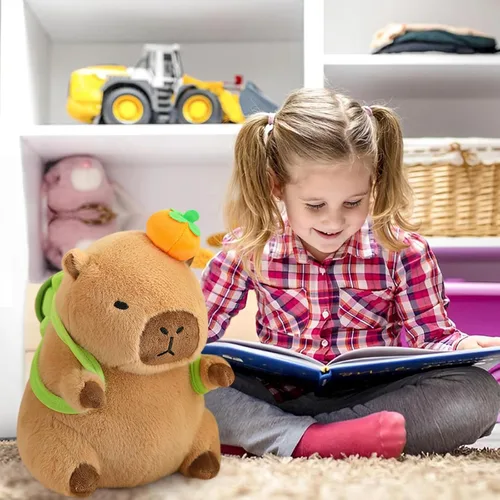 Vista 4 de Ditucu Bonita almohada de felpa Capybara naranja con mochila de tortuga, animales de peluche, juguetes de peluche Capibara, regalos para niños