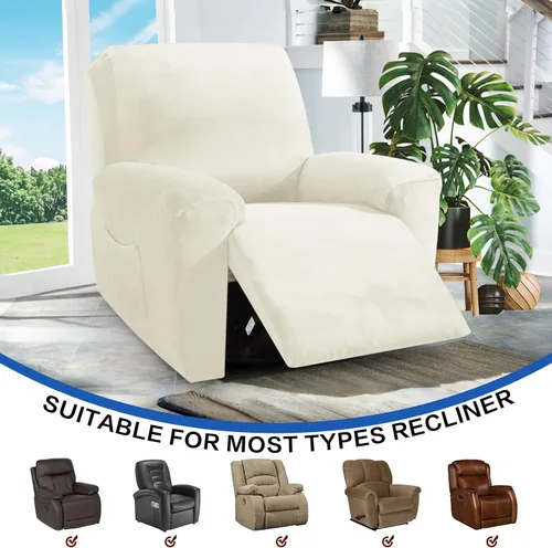 Vista 2 de MAXIJIN Funda reclinable de terciopelo de 4 piezas, funda elástica de felpa suave para silla reclinable, gruesa y suave, funda para silla Beige