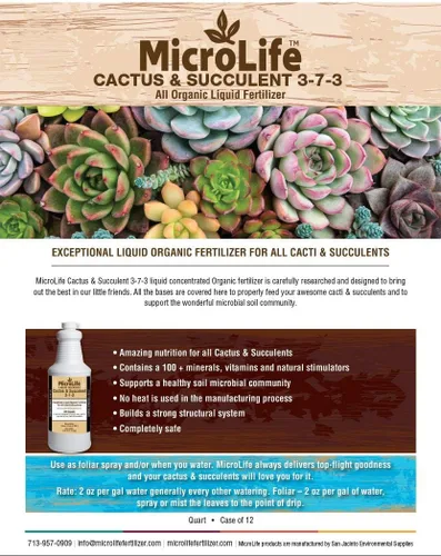Vista 2 de MicroLife Cactus & Succulent (3-7-3) Concentrado de fertilizante líquido orgánico de grado profesional, 1 cuarto de galón