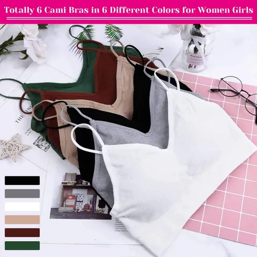 Vista 2 de Selizo Bralettes acolchadas para mujer, 6 piezas de sujetadores deportivos para mujer, paquete de 6 piezas de sujetador con cuello en V Cami Bando