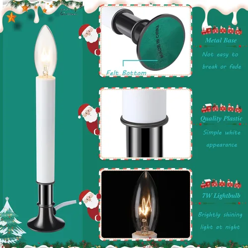 Vista 4 de Hortsun 8 velas eléctricas para ventana con base chapada en peltre, sensor de luz para ventana, gira con encendido/apagado automático