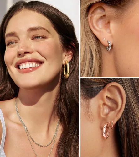 Vista 3 de wowshow Aretes de aro gruesos Howllow chapados en oro de 14 quilates para mujer