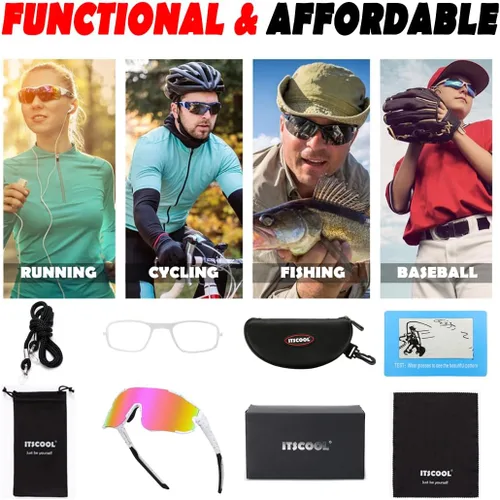 Vista 7 de ITSCOOL Gafas de sol deportivas polarizadas para hombres y mujeres, ligeras, para sóftbol, béisbol, pickleball, ciclismo, protección UV