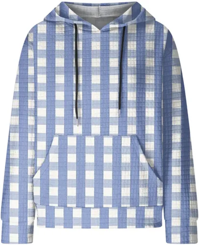 Vista 4 de Ceboyel Sudaderas con capucha de punto gofre para mujer, sudaderas con cordón de ajuste, suéteres casuales de moda, cómodos trajes de otoño
