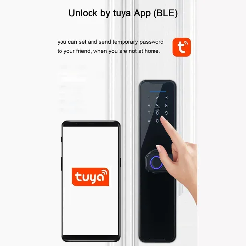Vista 3 de Tuya Smart Lock - Cerradura de puerta con huella digital y teclado con asa, cerrojo electrónico, compatible con la aplicación Tuya