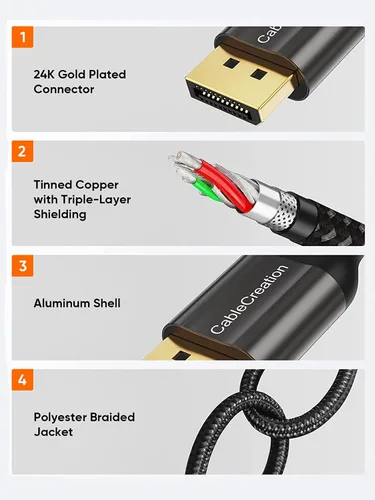 Vista 7 de CableCreation Cable DisplayPort 8K 1.4, cable DP de 10 pies (8K @60Hz, 4K @144Hz, 1080P @240Hz) HBR3 compatible con 32.4 Gbps, HDCP 2.2, HDR10 Marrón