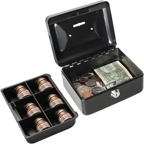 Vista 2 de Decaller - Caja de dinero con ranura para niños, caja de dinero pequeña con bandeja para dinero y cerradura de llave, 6 1/5 pulgadas x 5 pulgadas x