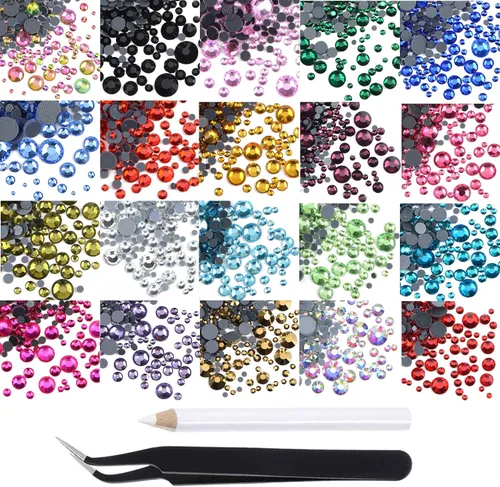 Vista 4 de Massive Beads Más de 6800 unidades de diamantes de imitación termoadhesivos de vidrio con parte trasera plana de 5 tamaños mixtos para hacer Mezcla