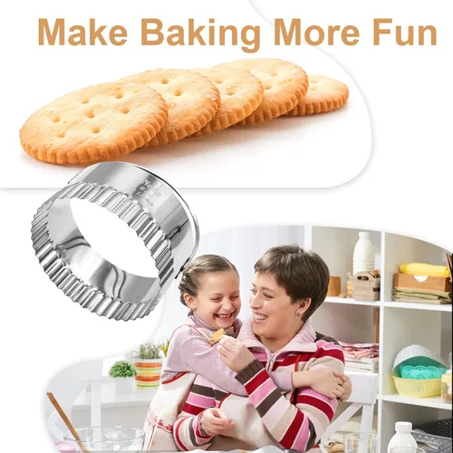 Vista 6 de iNeibo Juego de cortadores de galletas con borde estriado, bollos circulares redondos, pastelería y masa para hornear, albóndigas y fondant