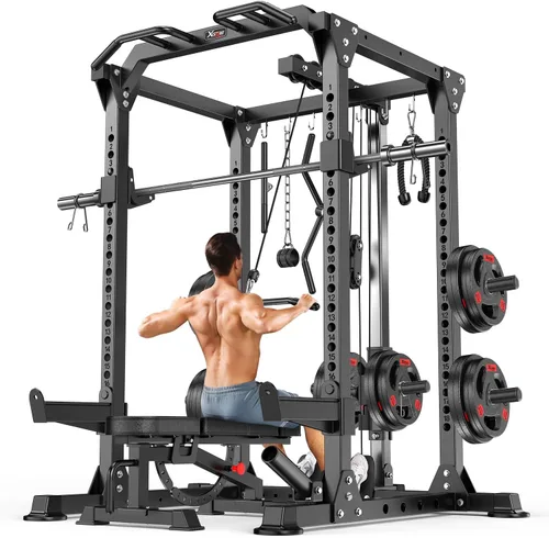 Vista 37 de Rack Multiusos para Sentadillas, Conjunto de Rack de Pesas Smith Machine con Sistema de Crossover de Cables, Racks de Potencia para Gimnasio