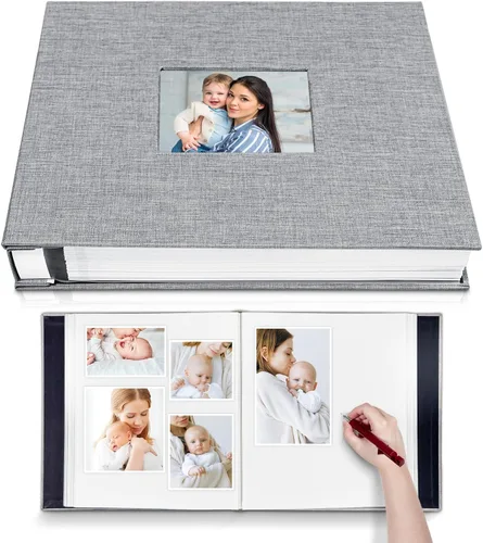 Vista 6 de HoneyTolly Álbum de fotos autoadhesivo para fotos de 4 x 6 imágenes, cubierta magnética de lino, 15 hojas/30 páginas en blanco para bodas Beige claro