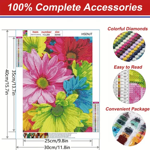 Vista 2 de Kits de Pintura de Diamantes 5D para Adultos Flores, Arte de Diamante DIY Colorido Daisy Taladro Redondo Completo, Pintura de Gerbera Daisy