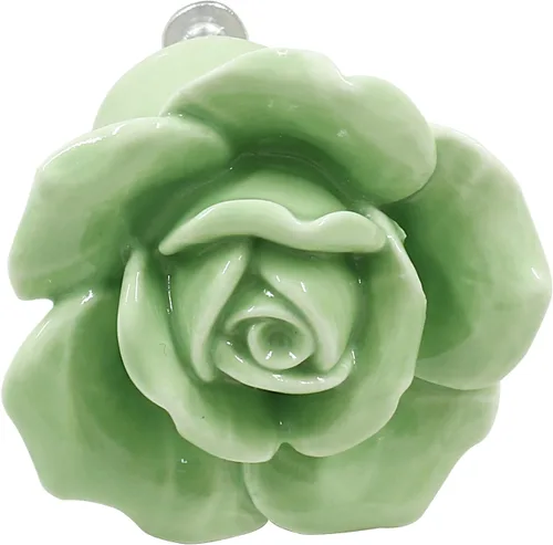 Vista 3 de Bonsicoky 2 tiradores de cajón de rosas verdes, pomos de cerámica para decoración de cajones, gabinetes, aparadores, armarios, puertas