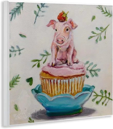 Vista 3 de Stupell Industries Encantador plato de pared con diseño de cerdo y fresa, diseño de Karen Weber, 12 x 12 pulgadas, color rosa