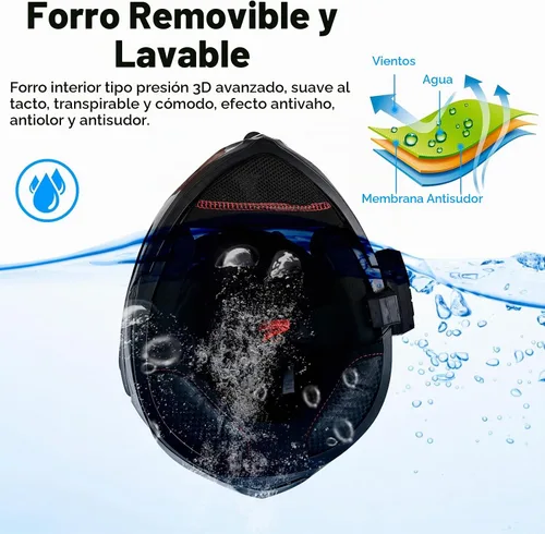 Vista 7 de Casco modular de motocicleta Bluetooth aprobado por DOT/ECE de cara completa, abatible, antivaho, doble visera, casco con altavoz dual integrado