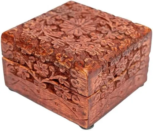 Vista 4 de SimbaKart - Hermosa talla floral hecha a mano, joyero de madera, organizador de almacenamiento, caja de tesoros, organizador de joyas, caja