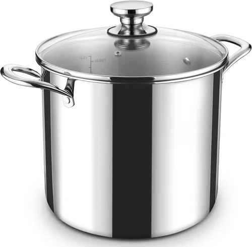Vista 8 de P&P CHEF Olla de 4 cuartos de galón de acero inoxidable tricapa, olla de 4 cuartos de galón para cocinar pasta con tapa visible para sopa