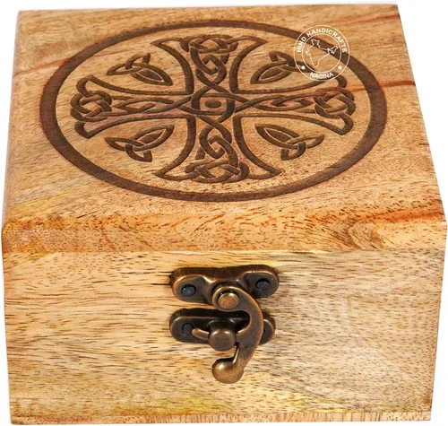 Vista 9 de Urna de madera antigua hecha a mano con grabado del árbol de la vida tallada a mano para mujeres y hombres, joyas Acentos de decoración del hogar