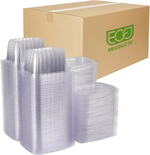 Vista 14 de ECO PRODUCTS Contenedores de delicatessen compostables de 8oz transparentes rectangulares con tapas, paquete de 100, para preparación de comidas
