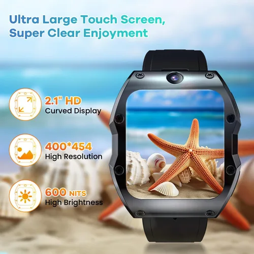 Vista 4 de Rogbid Model X Global 4G LTE SmartWatches - Teléfono para hombres con cámara dual de 13MP+5MP de cerámica con tarjeta SIM, monitor de sueño