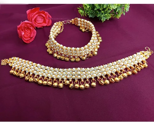 Vista 2 de Efulgenz Indian Bollywood Faux Kundan Pearl Wedding Bridal Anklet Pair Bracelet Payal Foot Jewelry