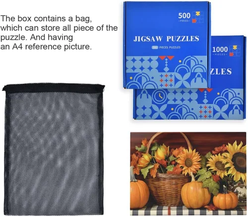 Vista 7 de Pumpkin Sunflower Jigsaw Puzzles 500 Pieces for Adults with Mesh Storage Bag 2011842