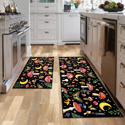 Vista 9 de JWXCBIM Juego de 2 alfombras de cocina con diseño de gato, decoración de estilo granja campestre, tapete de piso de cocina, alfombra antideslizante