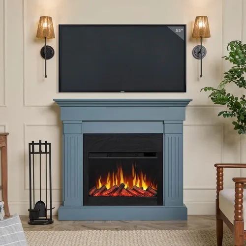 Vista 5 de Real Flame Crawford - Chimenea eléctrica delgada de 48 pulgadas para interior con repisa para sala de estar o dormitorio, calentador reemplazable