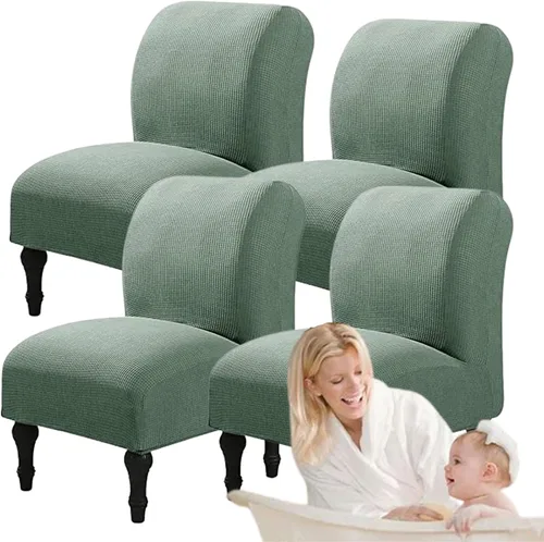 Vista 48 de Fundas elásticas para silla sin brazos, extraíbles y lavables, de elastano jacquard sin reposabrazos, protector de muebles para sala de estar, Verde