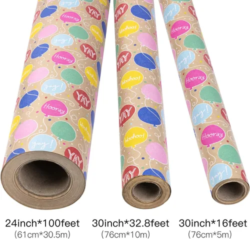 Vista 6 de RUSPEPA Rollo de papel de regalo Kraft - Patrón de globo - 24 pulgadas x 100 pies