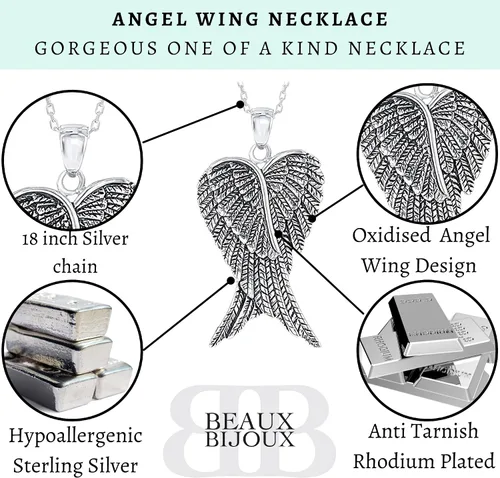 Vista 3 de Sterling Silver Angel Wing Necklace for Women - Heart Angel Necklace - Simulated White Pink or Blue Opal Necklace for Women - Meaningful Gifts for