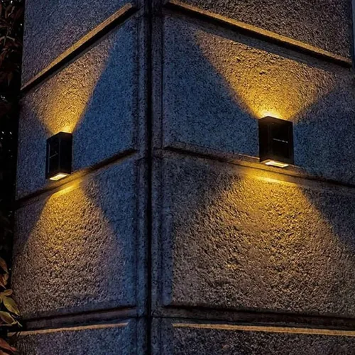 Vista 7 de MSUIINT Luces solares para valla, 4 lámparas de pared y cubierta al aire libre, 4 luces LED arriba-abajo, impermeables para casa, cubierta, escalón