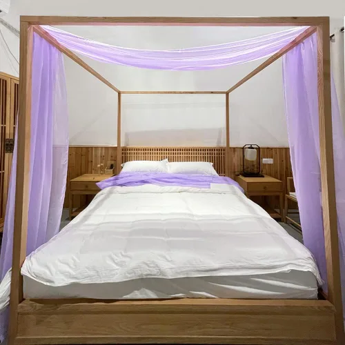 Vista 17 de Linentalks Cortinas de cama negras para cama individual, bufanda de cama transparente de lujo, cortinas de cama con cenefa, cortinas de cama