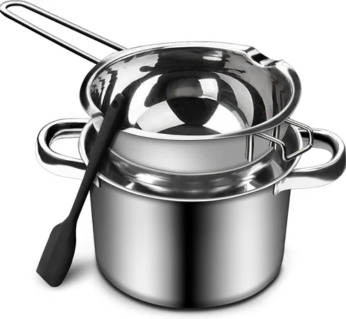 Vista 9 de Juego de olla de doble caldera, olla de fusión de chocolate de 600ml/0.5QT con olla de acero inoxidable 304 de 1.5QT, olla de fusión con espátula