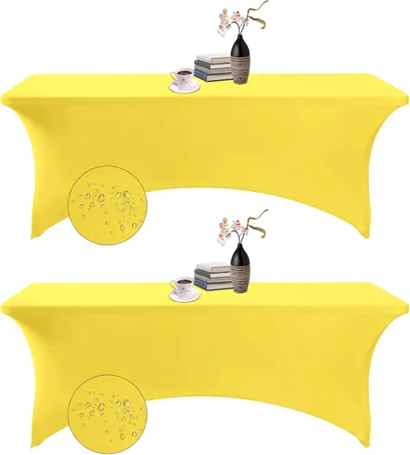 Vista 139 de Paquete de 2 fundas de mesa de elastano impermeables para mesas rectangulares, 6 pies, negras, elásticas, resistentes a manchas, para todas